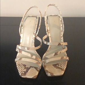 Nude snakeskin 3.5” straps heels. Sz. 39